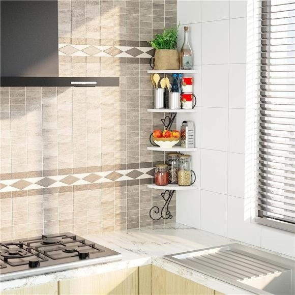 Floating Corner Wood Shelves,4 Tier Wall Mounted Rustic Storage Shelf,Cat Shaped - Picture 2 of 5